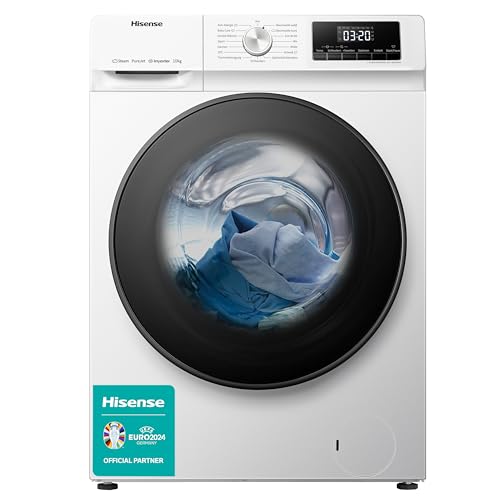 Hisense WFQA1014EVJM Waschmaschine mit Dampffunktion/10 kg/AquaStop /1400 U/min /15 Programme/Inverter PowerDrive Motor/Edelstahltrommel/Kindersicherung/Trommelreinigung/Weiß von Hisense