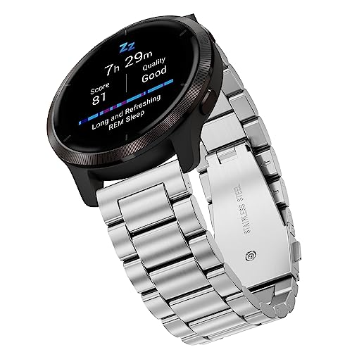 Hiseus 22mm Armband Kompatibel mit Garmin Forerunner 255/Forerunner 255 Music 46mm/Vivoactive 4/Venu 2, Edelstahl Metall Ersatz Armband Uhrenarmband für Damen Herren (Silber) von Hiseus