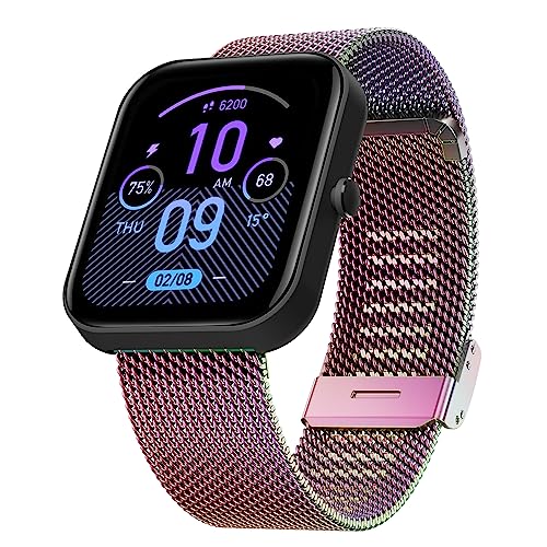 Hiseus Armband Kompatibel mit Amazfit Bip/Bip Lite/Bip S/Bip S Lite/Bip U/Bip U Pro, Edelstahl Metall Mesh Gewebte Ersatzarmband Armbänder für Bip 3/Bip 3 Pro (Bunt) von Hiseus