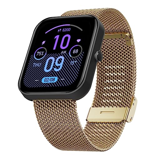 Hiseus Armband Kompatibel mit Amazfit Bip/Bip Lite/Bip S/Bip S Lite/Bip U/Bip U Pro, Edelstahl Metall Mesh Gewebte Ersatzarmband Armbänder für Bip 3/Bip 3 Pro (Gold) von Hiseus