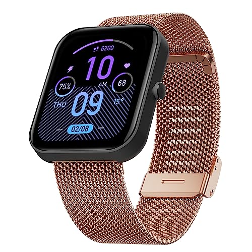 Hiseus Armband Kompatibel mit Amazfit Bip/Bip Lite/Bip S/Bip S Lite/Bip U/Bip U Pro, Edelstahl Metall Mesh Gewebte Ersatzarmband Armbänder für Bip 3/Bip 3 Pro (Roségold) von Hiseus