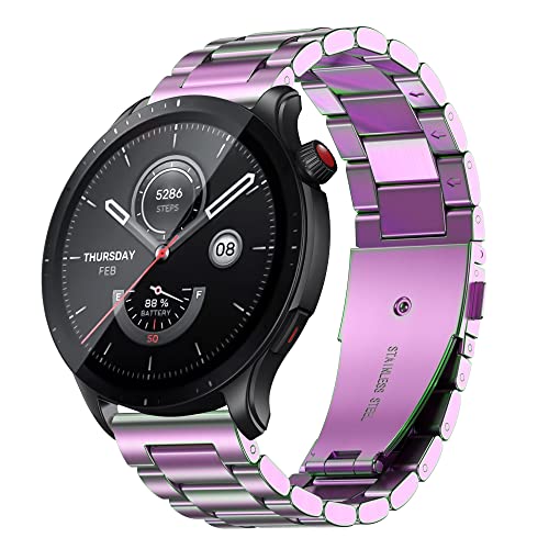 Hiseus Armband Kompatibel mit Amazfit GTR 4/3 / 3 PRO / 2 / 2e / Stratos 3, Elegant Metall Edelstahl Ersatz Armbänder Ersatzarmband Kompatibel mit Amazfit GTR 2/3/4 (Farben) von Hiseus