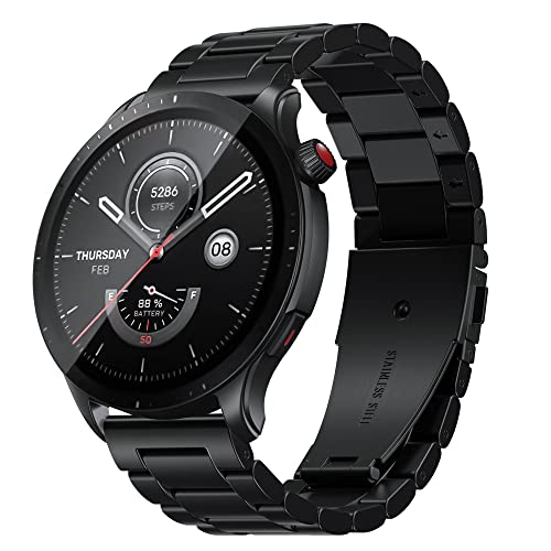 Hiseus Armband Kompatibel mit Amazfit GTR 4/3 / 3 PRO / 2 / 2e / Stratos 3, Elegant Metall Edelstahl Ersatz Armbänder Ersatzarmband Kompatibel mit Amazfit GTR 2/3/4 (Schwarz) von Hiseus