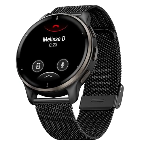 Hiseus Armband Kompatibel mit Garmin Venu/Venu 2 Plus/Forerunner 245/645 Music, Metallarmband Edelstahl Uhrenarmband Armbänder für Venu Sq/Sq 2 Music/Vivoactive 3/5 (Schwarz) von Hiseus