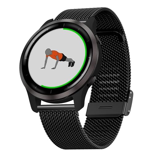 Hiseus Armband Kompatibel mit Garmin Venu 2 / Vivoactive 4, Ersatzarmband Einstellbar Edelstahl Metall Mesh Klassisches Armbänder für Forerunner 255 / Forerunner 255 Music 46mm (Schwarz) von Hiseus