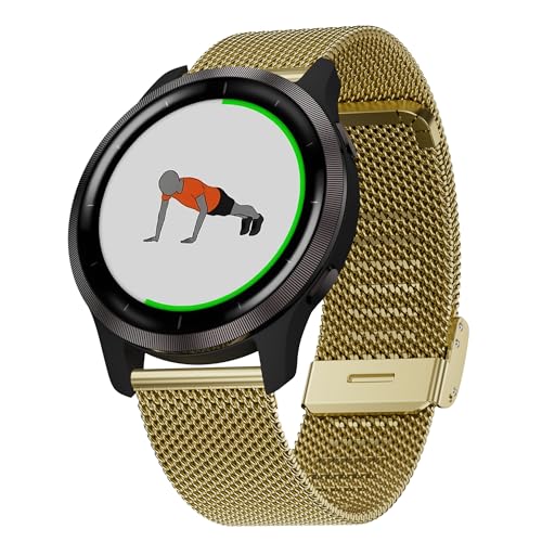 Hiseus Armband Kompatibel mit Garmin Venu 2 / Vivoactive 4, Ersatzarmband Einstellbar Edelstahl Metall Mesh Klassisches Armbänder für Forerunner 255 / Forerunner 255 Music 46mm (Gold) von Hiseus