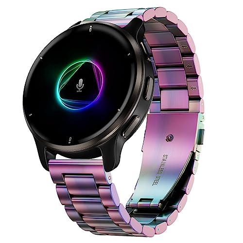 Hiseus Armband Kompatibel mit Garmin Venu 2 Plus/Venu Sq/Sq 2 Music, Armband Edelstahl Metall für Garmin Forerunner 55/158 / 245/645 Music/Vivoactive 3 Uhrenarmband (Bunt) von Hiseus