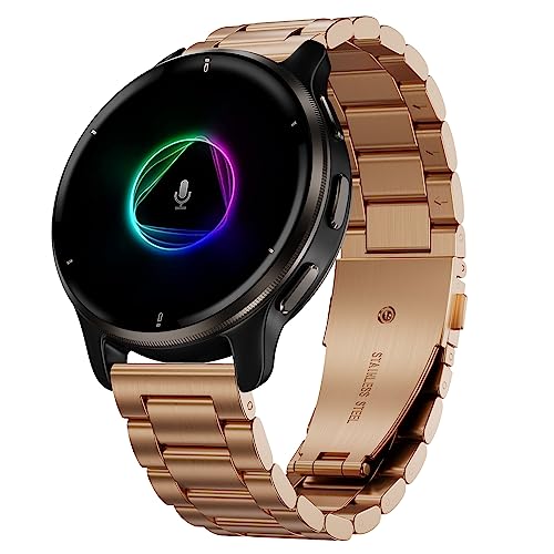 Hiseus Armband Kompatibel mit Garmin Venu 2 Plus/Venu Sq/Sq 2 Music, Armband Edelstahl Metall für Garmin Forerunner 55/158 / 245/645 Music/Vivoactive 3 Uhrenarmband (Roségold) von Hiseus