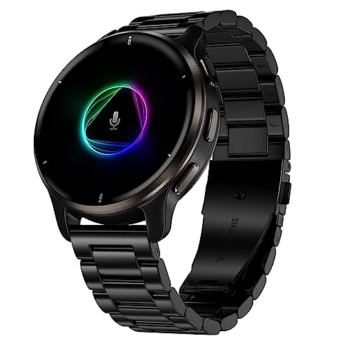 Hiseus Armband Kompatibel mit Garmin Venu 2 Plus/Venu Sq/Sq 2 Music, Armband Edelstahl Metall für Garmin Forerunner 55/158 / 245/645 Music/Vivoactive 3 Uhrenarmband (Schwarz) von Hiseus