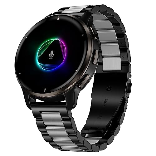 Hiseus Armband Kompatibel mit Garmin Venu 2 Plus/Venu Sq/Sq 2 Music, Armband Edelstahl Metall für Garmin Forerunner 55/158 / 245/645 Music/Vivoactive 3 Uhrenarmband (Schwarz/Silber) von Hiseus