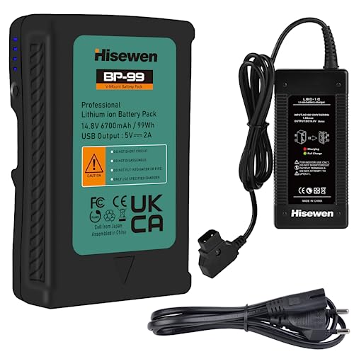 BP-99 V Mount Akku, Hisewen 6700mAh 99Wh V-Lock Battery und D-Tap Ladegerät Kompatibel mit Sony Camcorder Broadcast LED Video Licht Blackmagic URSA Mini Pro BP-99 V Mount Akku, Hisewen 6700mAh 99Wh V-Lock Battery und D-Tap Ladegerät Kompatibel mit Sony Camcorder Broadcast LED Video Licht Blackmagic URSA Mini Pro von Hisewen