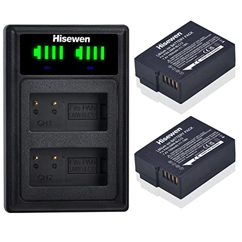 Hisewen DMW-BLC12 Akku (2 Pack) und Ladegerät Kompatibel mit Panasonic Lumix G85, G81, G91, DC-FZ1000 II, DC-G90, DMC-G80, DMC-FZ2000, DMC-G5, DMC-G6, DMC-GX8, DMC-FZ200, DMC-FZ300 von Hisewen