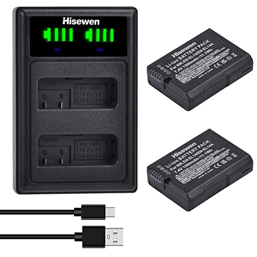 Hisewen EN-EL14 ENEL14a Akku (2Pack) und Ladegerät für Nikon D3200, D5100, D5600, D3100, D3500, D3400, D3300, DF DSLR, Coolpix P7800, P7700, P7100, P7000 Kamera Hisewen EN-EL14 ENEL14a Akku (2Pack) und Ladegerät für Nikon D3200, D5100, D5600, D3100, D3500, D3400, D3300, DF DSLR, Coolpix P7800, P7700, P7100, P7000 Kamera von Hisewen