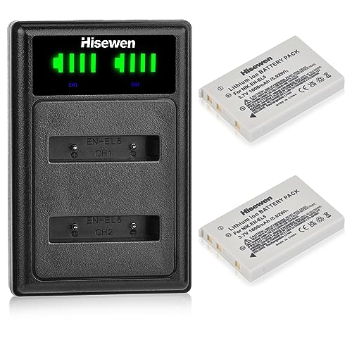 Hisewen EN-EL5 Akku(2Pack) und Ladegerät für Nikon Coolpix P520, P530, P510, P100, P500, P5100, P5000, P6000, P90, P80 von Hisewen