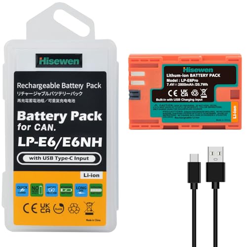 Hisewen LP-E6 LP-E6N LP-E6NH USB Akku mit Typ-C Ladeanschluss für Canon EOS R, R7, R6, R5, 70D, 5D Mark 2/III/IV, 5DS, 5DS R, 6D, 6D Mark 2, 7D, 7D Mark 2, C700. Hisewen LP-E6 LP-E6N LP-E6NH USB Akku mit Typ-C Ladeanschluss für Canon EOS R, R7, R6, R5, 70D, 5D Mark 2/III/IV, 5DS, 5DS R, 6D, 6D Mark 2, 7D, 7D Mark 2, C700. von Hisewen