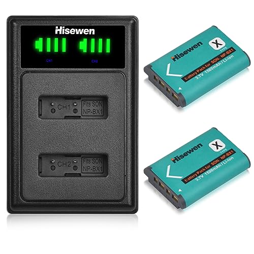 Hisewen NP-BX1 Akku (2Pack) und Ladegerät für Sony ZV-1, ZV-1F, Cyber-Shot DSC-RX100, DSC-RX100 II/III/Ⅳ/Ⅴ/Ⅵ/Ⅶ/VA, DSC-RX100M II, RX1, HX80, HX90V, HX95, HX99, HX350, HDR-CX405. von Hisewen