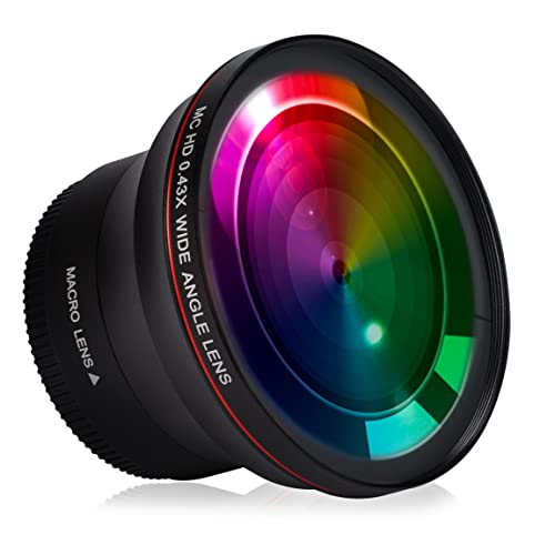 Hisewn Professionelles HD-Weitwinkelobjektiv (Makro-Portion) für Nikon D3400, D3500, D5500, D5600 und Sony Alpha Kameras, 55 mm, 0,43 x, inklusive Aufbewahrungstasche für Objektivreinigungstuch. von Hisewen