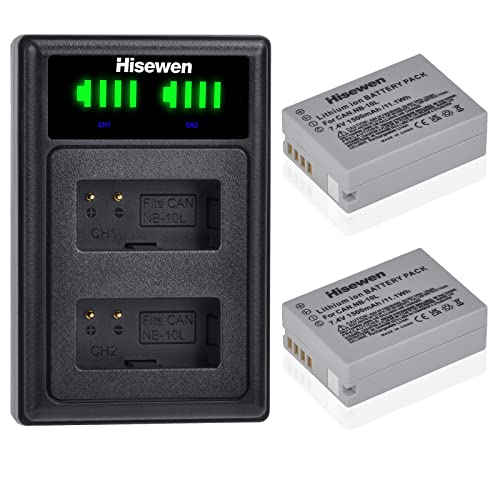 NB-10L NB10L Akku und Ladegerät Set, Hisewen 2 X 1500mAh Akku für Canon PowerShot G1 X, G3 X, G15, G16, SX40 HS, SX50 HS, SX60 HS Kamera von Hisewen