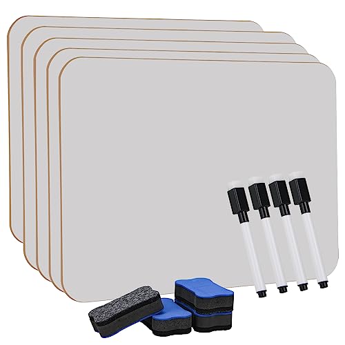 Hisredsun 4 Stück Small Dry Erase White Board, 21 x 29,7 cm Doppelseitiges Mini Whiteboard mit 4 Stiften und 4 Radiergummis, Langlebige tragbare Whiteboards für Klassenzimmer, Zuhause und Büro von Hisredsun