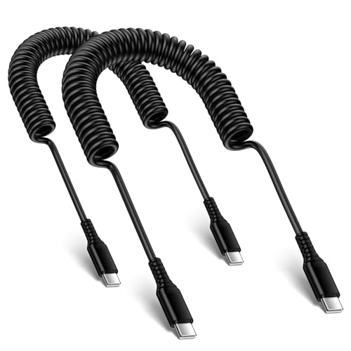 USB C auf USB C Spiralkabel Kurz, [2Pack 0.9M+1.8M] USB Typ C Kabel Schnellladekabel Android Auto Handy Ladekabel Datenkabel for Samsung Galaxy S25 S24 S23 S22 S21 S20 A55 A15 A16 A54 A35 A25 A53 A52 von HitTid