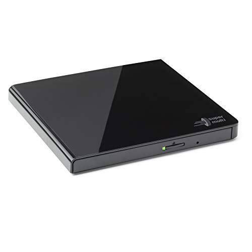 Hitachi-LG GP57 Externer Portabler Super-Multi DVD-Brenner, Ultra Slim, USB 2.0, DVD+/-RW, CD-RW, DVD-ROM/RAM kompatibel, TV-Anschluss, Windows 10 & Mac OS kompatibel, Schwarz von Hitachi-LG