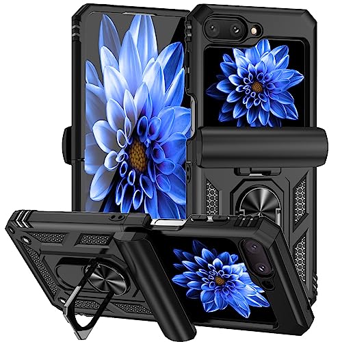 Hitaoyou Kompatibel mit Samsung Galaxy Z Flip 5 Hülle 5G, Samsung Z Flip 5 Hülle mit Kamera-Abdeckung und Ständer, Militärqualität, stoßfest, strapazierfähig, Schutzhülle für Galaxy Z Flip 5, Schwarz Hitaoyou Kompatibel mit Samsung Galaxy Z Flip 5 Hülle 5G, Samsung Z Flip 5 Hülle mit Kamera-Abdeckung und Ständer, Militärqualität, stoßfest, strapazierfähig, Schutzhülle für Galaxy Z Flip 5, Schwarz von Hitaoyou