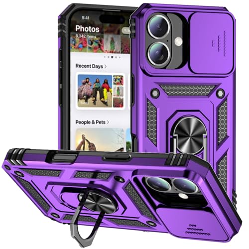 Hitaoyou Magnetische Hülle für iPhone 16 Hülle, iPhone 16 Hülle mit Kameraabdeckung, Ständer, Militärqualität, stoßfest, robuste Schutzhülle für iPhone 16 von Hitaoyou