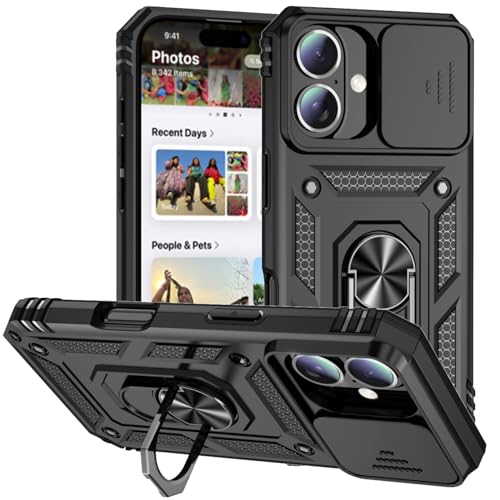 Hitaoyou Magnetische Hülle für iPhone 16 Plus Hülle, iPhone 16 Plus Hülle mit Kameraabdeckung, Ständer, Militärqualität, stoßfest, robuste Schutzhülle für iPhone 16 Plus von Hitaoyou
