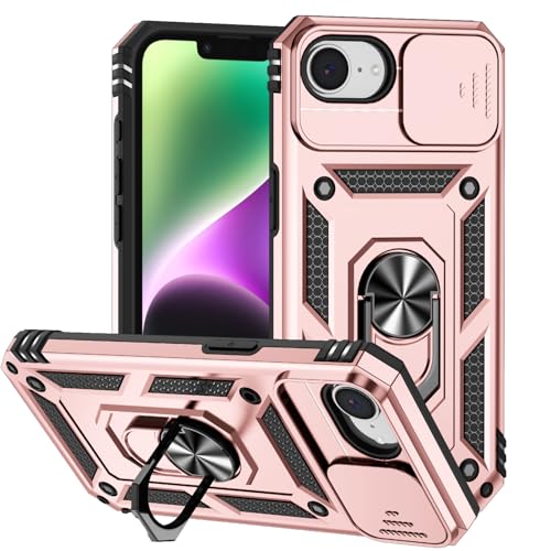 Hitaoyou Schutzhülle für iPhone 16E 2025, 15,5 cm (6,1 Zoll), mit Kamera-Abdeckung und Ständer, Militärqualität, stoßfest, mit magnetischer Autohalterung, 15,5 cm (6,1 Zoll), Roségold von Hitaoyou