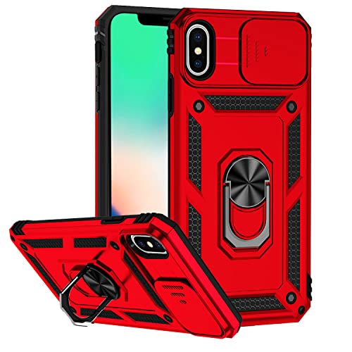 Hitaoyou Schutzhülle für iPhone X/XS mit Objektivschutz, iPhone X/XS mit Kameraabdeckung und Ständer, Militärqualität, stoßfest, strapazierfähig, magnetisch, für iPhone X/XS 5.8, Rot von Hitaoyou