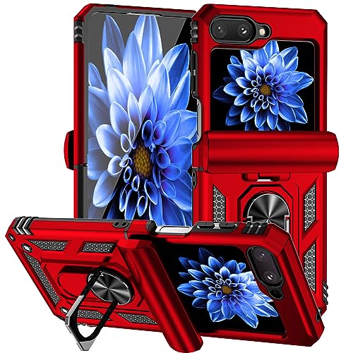 Hitaoyou für Samsung Galaxy Z Flip 5 Hülle, Samsung Z Flip 5 Fall mit Kameraabdeckung Kickstand Military Grade Stoßfeste Heavy Duty Schutz mit Magnetic Car Fall für Galaxy Z Flip 5 von Hitaoyou