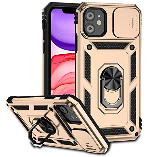 Hitaoyou iPhone 11 Hülle, iPhone 11 Hülle mit Kameraabdeckung & Ständer Militärqualität Stoßfest Heavy Duty Schutz mit magnetischer Autohalterung Handyhüllen für iPhone 11 6.1'' (Gold) von Hitaoyou