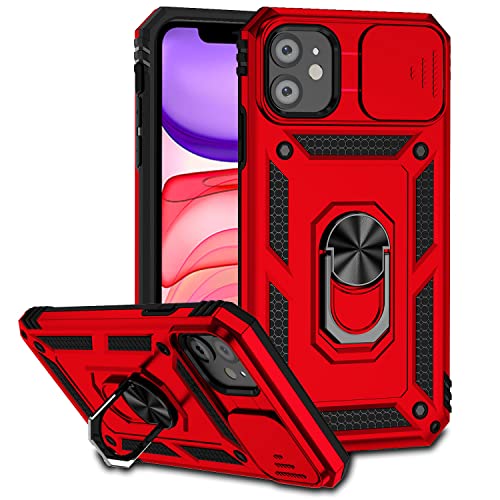 Hitaoyou iPhone 11 Hülle, Militärqualität Stoßfest Heavy Duty Schutz mit magnetischer Autohalterung & Ständer, Kameraabdeckung, TPU+PC Material, Rot, Flip Case von Hitaoyou