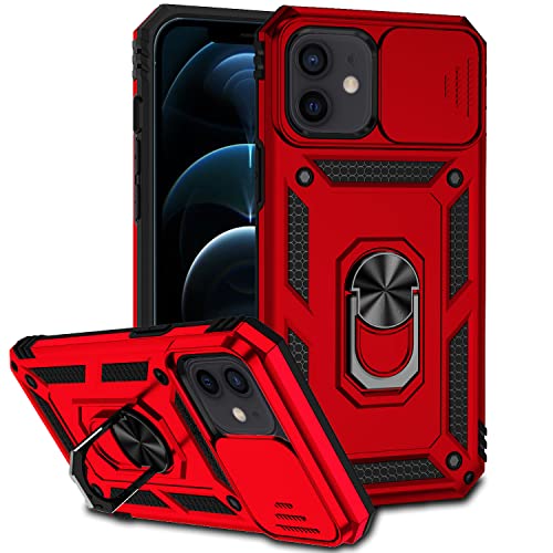 Hitaoyou iPhone 12/12 Pro Hülle Mit Kameraabdeckung & Ständer - Stoßfester Hochleistungsschutz in Militärqualität, Magnetische Handyhülle, Rot Hitaoyou iPhone 12/12 Pro Hülle Mit Kameraabdeckung & Ständer - Stoßfester Hochleistungsschutz in Militärqualität, Magnetische Handyhülle, Rot von Hitaoyou