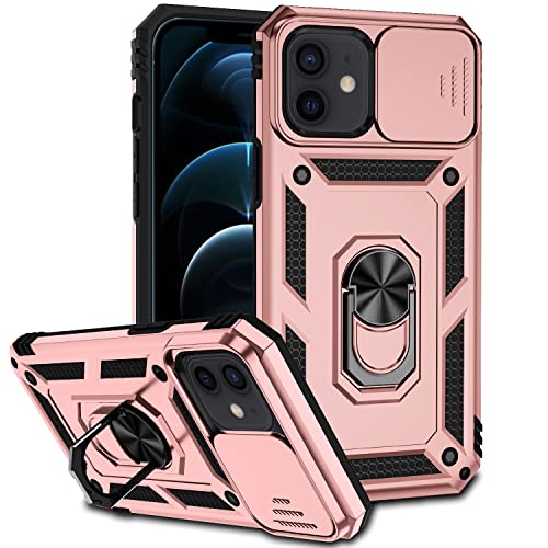Hitaoyou iPhone 12/12 Pro Hülle, iPhone 12/12 Pro Hülle Kameraabdeckung & Ständer, stoßfester, strapazierfähiger Schutz in Militärqualität mit magnetischen Handyhüllen für iPhone 12/12 Pro, Rosegold von Hitaoyou