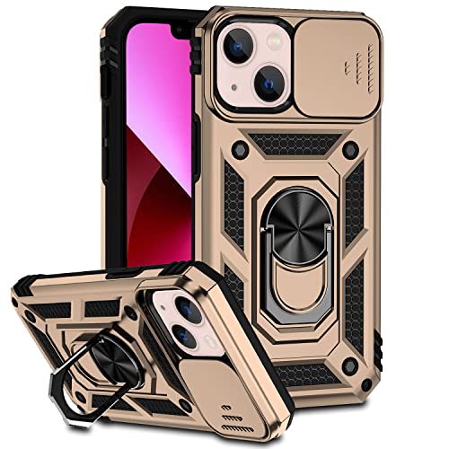 Hitaoyou iPhone 13 Hülle, iPhone 13 Hülle mit Kameraabdeckung & Ständer Militärqualität Stoßfest Heavy Duty Schutz mit magnetischer Autohalterung Handyhüllen für iPhone 13 6.1'' (Gold) von Hitaoyou