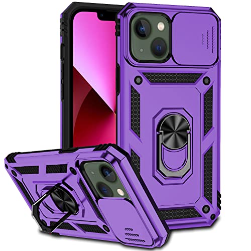 Hitaoyou iPhone 13 Hülle, iPhone 13 Hülle mit Kameraabdeckung & Ständer Militärqualität Stoßfest Heavy Duty Schutz mit magnetischer Autohalterung Handyhüllen für iPhone 13 6.1'' Purple von Hitaoyou