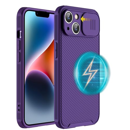 Hitaoyou iPhone 13 Hülle Magsafe, iPhone 13 Hülle mit Kameraabdeckung [Magsafe Ladegerät unterstützen], Schlanke Magsafe Hülle für iPhone 13 Hülle mit Slide Lens Cover iPhone 13 Hülle für Damen purple von Hitaoyou