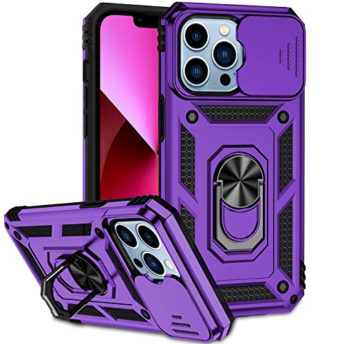 Hitaoyou iPhone 13 Pro Hüllen, iPhone 13 Pro Hülle mit Kameraabdeckung & Ständer Militärqualität Stoßfest Heavy Duty Schutz mit magnetischer Autohalterung Handyhüllen für iPhone 13 Pro (C-Purple) von Hitaoyou