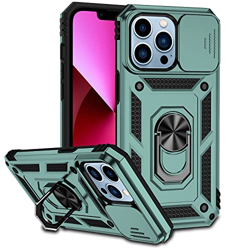 Hitaoyou iPhone 13 Pro Max Hülle, 13 Pro Max Hülle mit Kameraabdeckung & Ständer Militärqualität Stoßfest Heavy Duty Schutz mit magnetischer Autohalterung Handyhüllen für iPhone 13 Pro Max (Green) von Hitaoyou