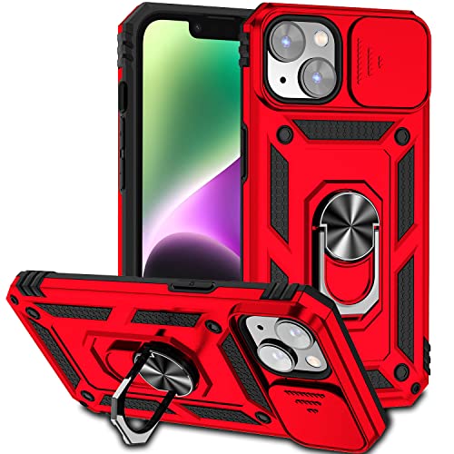 Hitaoyou iPhone 14 Hülle mit Kameraabdeckung & Ständer, Militärqualität, Stoßfest, Heavy Duty Schutz, Magnetische Autohalterung, Rot, Camouflage Muster, TPU+PC Material, für iPhone 14 6.1'' von Hitaoyou