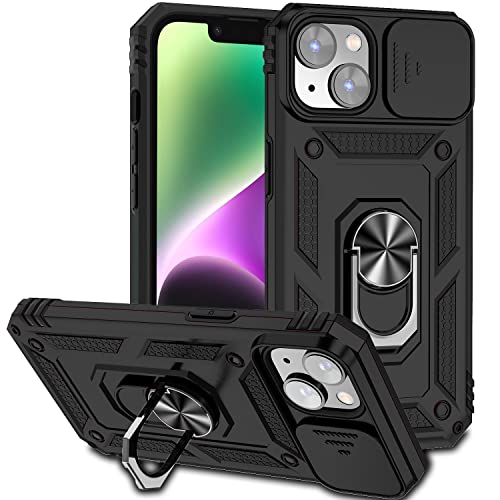 Hitaoyou iPhone 14 Hülle mit Ständer, Militärqualität, Stoßfest, Heavy Duty Schutz, Magnetische Autohalterung, Schwarz, TPU+PC, Wasserabweisend, Matt, Hülle für iPhone 14 6.1'' von Hitaoyou