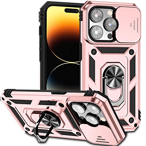 Hitaoyou iPhone 14 Pro Max Hülle mit Kameraabdeckung & Ständer, Schiebeobjektivschutz + 360° drehbarer Ringständer, schlagfest, stoßfest, Stoßschutz, Hüllen für iPhone 14 pro max 6,7 Zoll von Hitaoyou