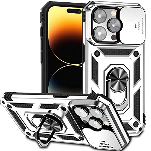 Hitaoyou iPhone 14 Pro Max Hülle mit Kameraabdeckung & Ständer, Schiebeobjektivschutz + 360° drehbarer Ringständer, schlagfest, stoßfest, Stoßschutz, Hüllen für iPhone 14 pro max 6,7 Zoll von Hitaoyou