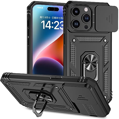 Hitaoyou iPhone 15 Pro Max Hülle, iPhone 15 Pro Max Hülle mit Kamera-Abdeckung und Ständer, Militärqualität, stoßfest, strapazierfähig, Schutzhülle mit magnetischer Hülle für iPhone 15 Pro Max 6,7 von Hitaoyou