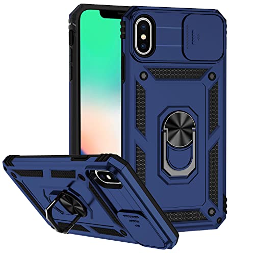 Hitaoyou iPhone Xs Max Hülle mit Objektivschutz, iPhone Xs Max Hülle mit Kamera-Abdeckung und Ständer, Militärqualität, stoßfest, strapazierfähig, magnetisch, für iPhone Xs Max 6,5 Zoll, Blau von Hitaoyou