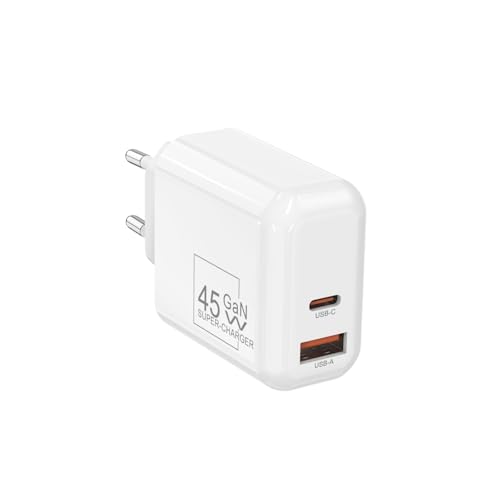 Hitkefi GaN 45W USB-C Ladegerät mit 2 Ports,Kompaktes 87x49mm Design und 88g,30W+18W Dual-Power，100-240V Reiseadapter, kompatibel med MacBook,Pad, iPhone16, Galaxy S24, Note20 og Mere, [QH-C07] von Hitkefi