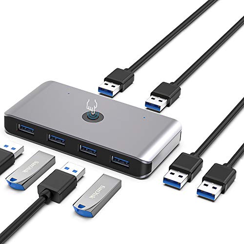 USB 3.0 Switch Hub, KVM Switch Sharing Hub mit 2 in 4 Ausgang für Maus/Tastatur/Scanner/Drucker und andere USB-Geräte, kompatibel mit Windows/Mac/Linux System von Hiweal