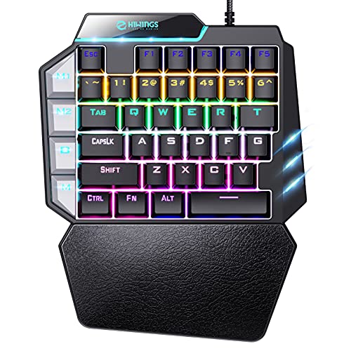 Hiwings Einhand RGB Mechanische Gaming-Tastatur, Blauer Schalter, Tragbare Mini-Gaming-Tastatur mit Handballenauflage, RGB Rainbow Beleuchtung, 38Tasten, Black von Hiwings