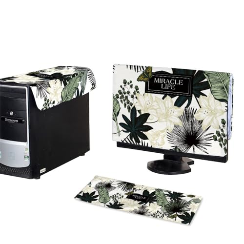 Hixingo 3 Stück Set Staubschutzhülle für Computer-Monitore, Tastatur Computer Host Desktop PC Monitor Protector Staubdicht Computer Fall Abdeckungen (19 Zoll,Blumen 1) von Hixingo